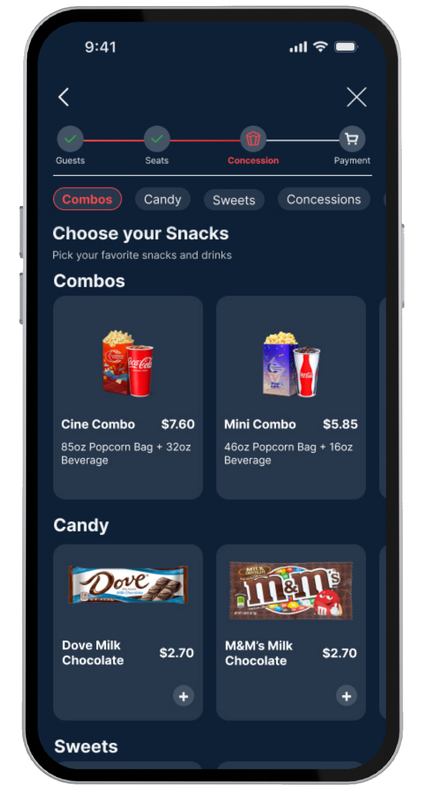 Redesigned Caribbean Cinemas concessions screen